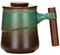NCQIXIAO Taza de té con tapa, 320 ml/12 onzas retro esmaltado taza de té de cerámica con infusor, mango de madera para empinar té de hojas sueltas (verde vintage)