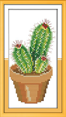 Kit de punto de cruz estampado, OWN4B Cactus Impreso Patrón 11CT 5.1 x 9.4 pulgadas Kit de bordado DIY (Cactus)