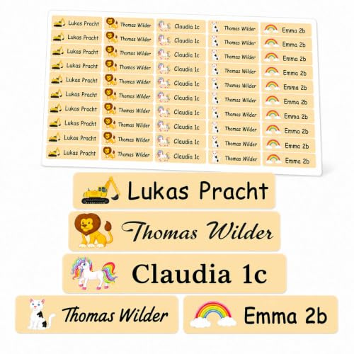 INDIGOS UG - Namensaufkleber Kinder Schule - 51x7 mm - 10-1000 Sticker - sand - Aufkleber selbst gestalten - Namensschilder selbstklebend - Sticker für Stifte, Federmappe, Hefte, Bücher