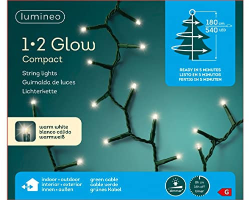 Lumineo 1-2 Glow Compact warm weiß - 540 LED's - für Bäume bis 1,8 Meter - grünes Kabel - Indoor & Outdoor geeignet - dimmbar - Timer