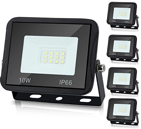 Lospitch 5x10W LED Außenstrahler, 900LM Superhell LED Scheiwerfer, Warmweiß 3000K Strahler, IP66 Wasserdicht Flutlicht, Wandstrahler Baustrahler Außenstahler Leuchtmittel 85-265V AC