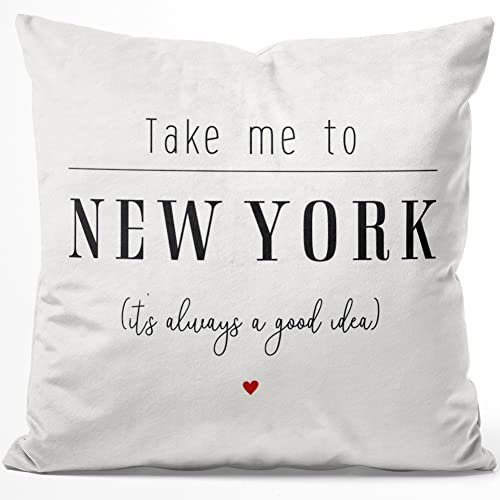 JUNIWORDS Kissen, Take me to New York (It's Always a Good idea), 40 x 40 cm, Flauschig Samtweich Weich