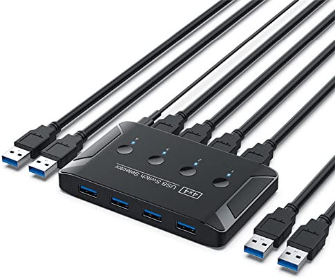 NFHK KVM USB 3.0 Switch Selector 4 Port PCs Sharing 4 Devices for Keyboard Mouse Scanner Printer