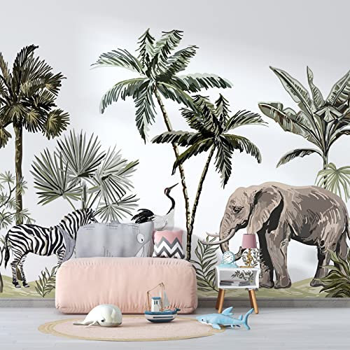 LEGVSHSR Safari Tiere Aufkleber Giraffe Zebra Elefant 3D Cartoon Kinder Dschungel Tapete Wandbilder für Kinderzimmer Kindergarten-450x300cm