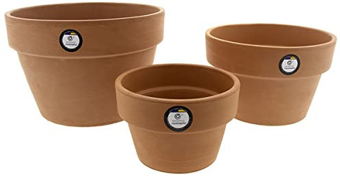 Céramique RAMBLEÑA | Pots de boue rouge | Pots décoratifs | Pots en céramique | Pots d'extérieur | Ensemble x3 pots de terre cuite rouge profil bas - Modèle J42