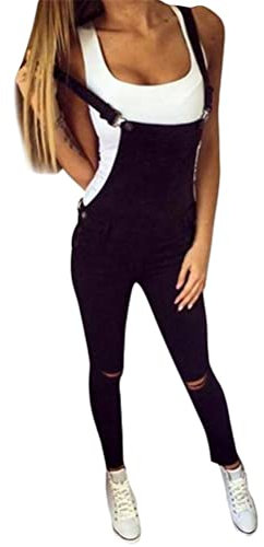 Onsoyours Salopette Donna Jeans retrò in Denim Lunga Regolabile Cinturino Senza Maniche Tute Baggy Pantaloni Dungarees Overall Jumpsuit con Tasche A Nero XL