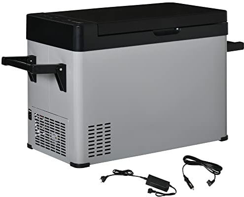 Outsunny Nevera portátil para coche de 50 l con pantalla LCD, 2 modos, compresor con asas, para camping, viajes, 12/24 V CC y 110-240 V CA, gris + negro