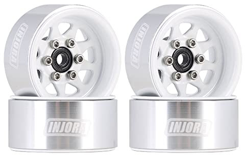 INJORA 1.0 RC Felge Beadlock Rad Aus Gestanztem Stahl Beadlock Deep Dish 1.0 Räder für Axial SCX24 Gladiator Deadbolt Bronco C10 JLU Upgrade Teile(Weiß)