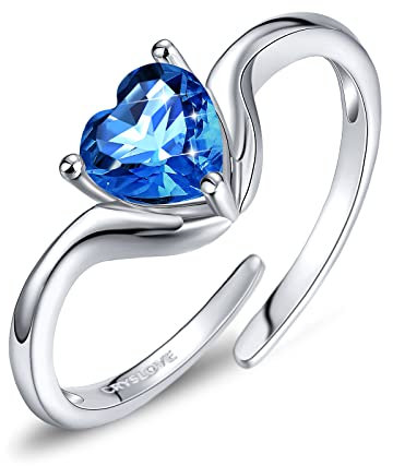 CRYSLOVE Geburtsstein Verstellbare Ringe 925 Sterling Silber Offener Eheringe Versprechen Ring Schmuck Geburtstags Geschenk für Damen Frauen Mädchen