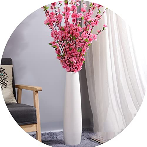 Vaso da Terra Bianco, Vaso da Fiori Moderno in Ceramica, Vaso da Fiori Rotondo scanalato, Vaso Grande, portafiori Alto per l'arredamento della casa Composizione di Fiori secchi