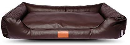 Mayaadi-Home Hundebett Bobby Kunstleder Hundesofa Schlafplatz Hundekorb Hundesofa Hundekorb Leder Hund Hundekissen Wasserfestes Hundematratze Dunkelbraun M (105x75x20 cm)