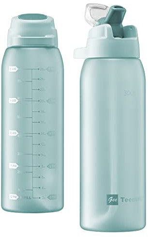 Teentumn 850 ml Wasserflasche mit Trinkzeiten und Strohhalm, große, langlebige Fitness-Plastikflasche für Fitness, Outdoor-Enthusiasten, auslaufsicher (1 Stück)