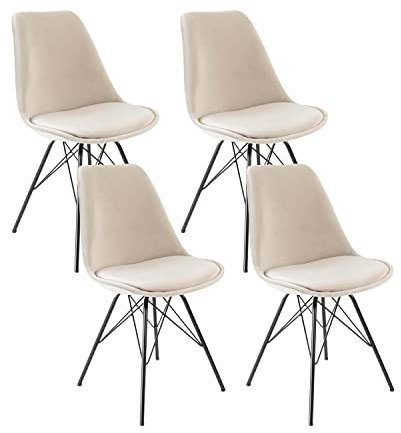 Kick Collection 4er Set Esszimmerstühl Velvet - Samt - Champagner - Modern und Hochwertig - Samtstoff und Metall - Erhältlich in vielen Farben