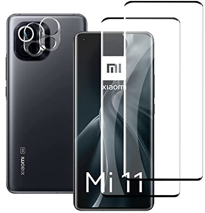 Ydiciv 4 Piezas Protector de pantalla para Xiaomi Mi 11 Cristal Templado, 2 Piezas Vidrio Templado HD y 2 Piezas Protector de Lente de Cámara, Dureza 9H, Antihuellas, Sin Burbujas
