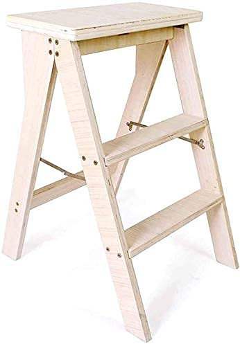 LEOSXA Escabeau 3 marches Escabeau Pliant Escabeau à Double Usage Échelle en Bois Massif Chaise Multifonction Simple Tabouret Haut de Cuisine Escabeau