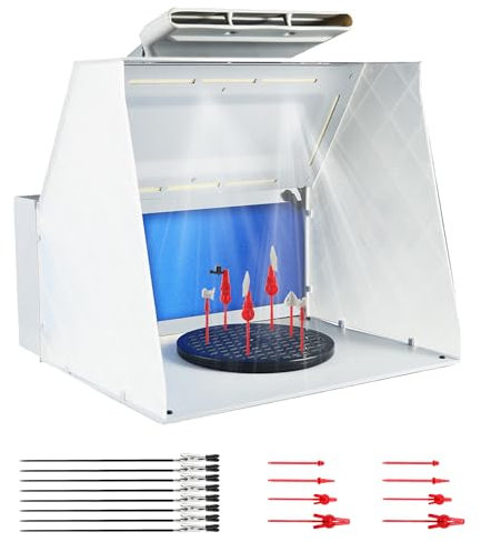 Magicrose Airbrush Spray Booth Kit,Adjustable Powerful Fan and LED Lights,3-layerFilter with Wide Range of Accessories Includes Turntable,16PCS Alligator Sticks for Painting Model Craft Hobby DIY