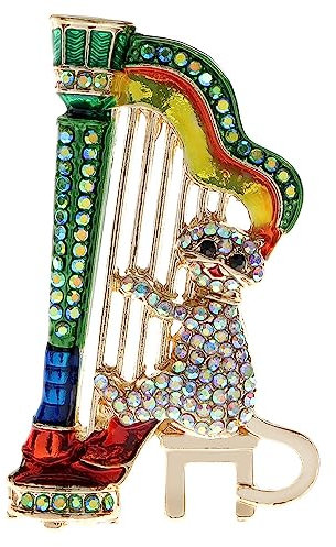 YAHOYA Musique créative Broche Chat Jouant Harpe Musicien Multicolor Strass Mignon Drôle Cartoon Pin Broche Animal Broche Pins Bijoux Cadeau