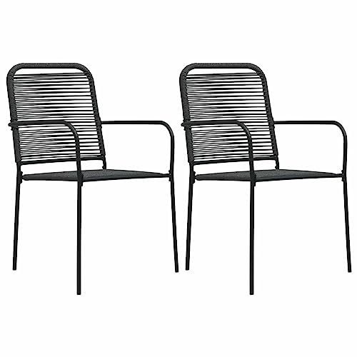 Camerina Garden Chairs 2 pcs Cotton Rope and Steel Black,Garden Dining Chairs,Outdoor Chairs,Outdoor Seating,Garden Chairs