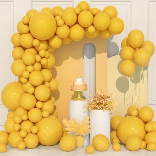 106 pcs Ballons Jaunes Citron Ballon en Latex 5 10 12 18 pouces Kit de Guirlande Ballon Jaune Kaki Mat avec Ruban pour Femmes Garçons Filles Fête d'Anniversaire Mariage Douche Bébé Mariée Décorations