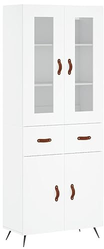 vidaXL Highboard, Sideboard mit viel Stauraum, Kommode Schrank für Wohnzimmer, Anrichte Beistellschrank Metallbeine, Modern, Weiß Holzwerkstoff