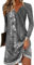 Yeenily Robe Décontractée à Manches Longues Femme Col Rond Bohème Fleurie MiniRobe Robe Imprimé Lâche Tunique Robe(Gris foncé,L)