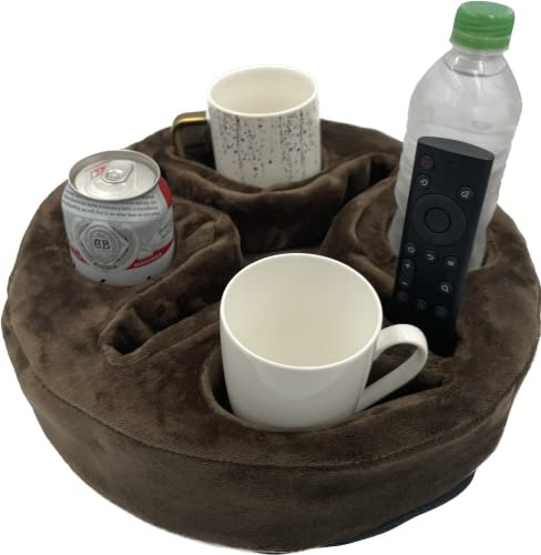Forzaddik Couch and Bed Cup Holder Pillow, Sofa Organizer Caddy for Drinks, Remotes, Phones, Snacks (Brown)