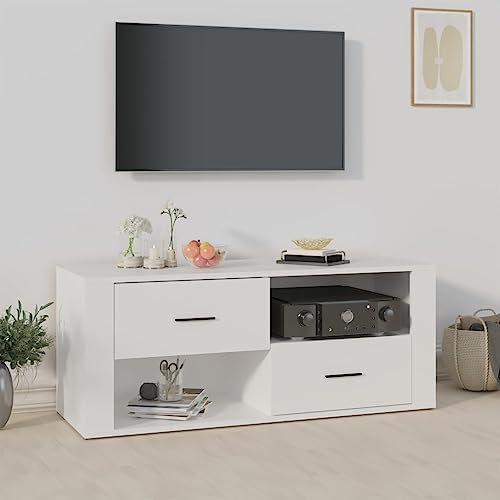 Homvdxl TV Stand Cabinet Unit for 40 Inches TVs, 100cm Modern TV Entertainment Unit Sideboard Storage Cabinet with 2 Drawers & Shelf for Living Room - White, 823099-TV STAND-YAMAO-UK