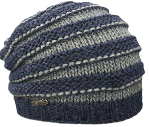 Melegari Strickmütze Floppy Hat | Wolle und Alpaka | Zweifarbige Verarbeitung | Damen/Herren | Raupe, blau, 54-59