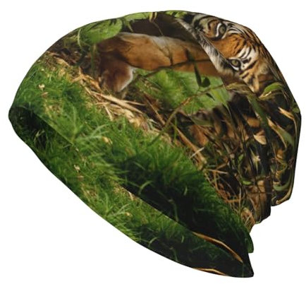 RAXER Tiger-Beanie-Mütze für Damen und Herren, bedruckt, bequem, atmungsaktiv, weich, warm, gestrickt, Baumwolle, Schwarz, Schwarz , One size