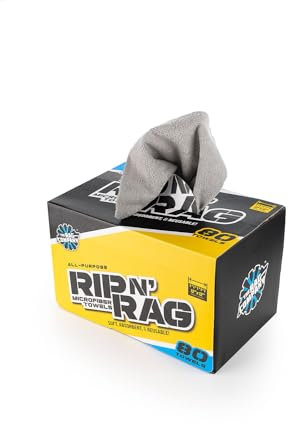The Rag Company - Rip N' Rag Serviettes en microfibre réutilisables multi-usages pour la maison, le bureau, le garage, le camping-car et plus – Rouleau de 80 serviettes – Mélange 70/30 de qualité