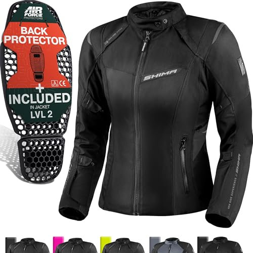 SHIMA RUSH Chaqueta Moto Mujer AIRFORCE Protector Espalda Cazadora Motociclista Chaquetas Protecciones Impermeable Armadura Cazadoras Motoero Invierno (Femenino, Chaqueta Regular, Negro, M)