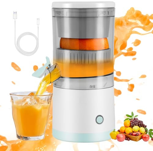 Spremiagrumi Elettrico Ricaricabile, Portatile Spremiagrumi con USB, Smontabile, Professionale Estrattore Frutta per Arance, Limoni, Pompelmi, Include Spazzola per la Pulizia