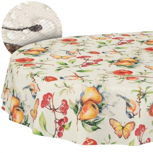 Tischdecke Stoff abwaschbar Tischtuch Tafeldecke pflegeleicht Lotuseffekt schmutz- & wasserabweisend für Indoor Outdoor Tischdecke Oval 220x140cm Schnittkante Istria