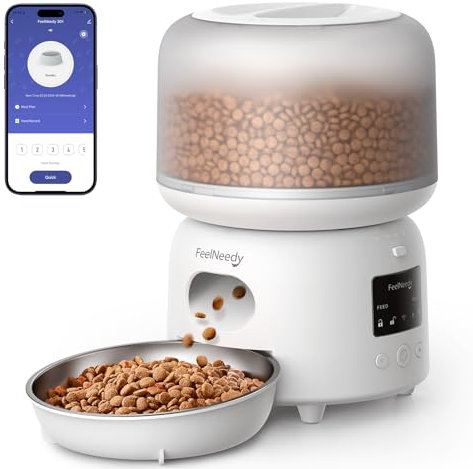 FEELNEEDY Automatic Cat Feeder with APP Control, 2.4GHz WiFi Automatic Pet Feeder Up to 10 Meals per Day, for Dogs and Cats, Food Shortage & Low Battery Alerts, 3L