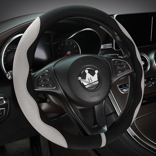 HighnessHwoo Luxuriöser Suede Auto Lenkradbezug, Komfort Lenkradabdeckung, weiches Leder, gepolsterte Räderabdeckung für F150, Jeep Van, dünne Auto Griff Abdeckungen, Universelle, 39-41cm, Grau