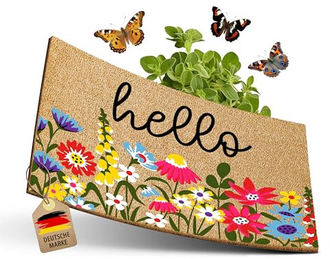 ElbFuchs Fußmatte Kokos 60x40cm Blumen I Extra langlebige & rutschfeste Kokosmatte für Innen & Überdachte Außenbereiche I Türmatte mit Buntem Motiv I Ideal als Schmutzfang
