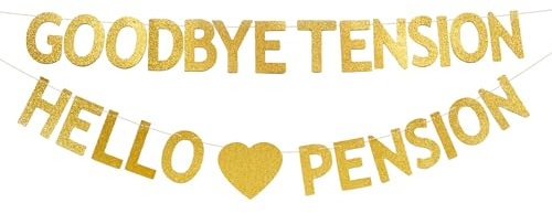 Goodbye Tension Hello Pension Gold Glitzer Dekorationen Party Supplies Happy Retirement Banner Wimpelkette
