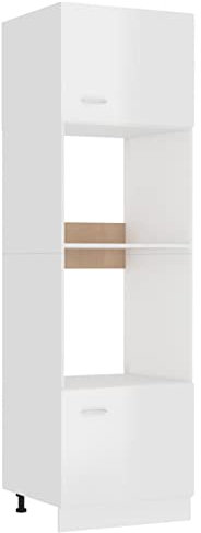 Homgoday Armario de microondas Madera ingeniería Blanco Brillo Armario de Cocina Muebles Mueble de Pared Multifuncional, Apto para Cocina, Dormitorio