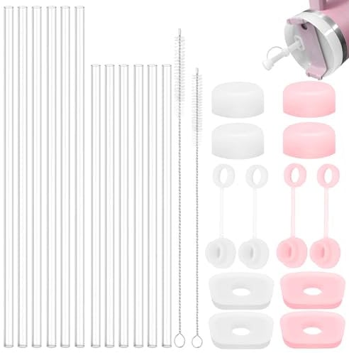zrfgbxim 26 Pièces Bouchons en Silicone Anti-fuite compatibles avec Stanley Cup 2.0 40Oz/ 30Oz Accessoires: 12 Bouchon de Paille en Silicone Anti Déversement pour Gobelet, 12 Pailles