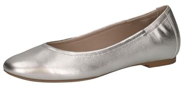 CAPRICE Damen Ballerinas aus Leder Elegant, Silber (Pearl Metallic), 41 EU