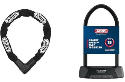 ABUS 33559 Kettenschloss, Schwarz, 85 cm & Bügelschloss Granit XPlus 540 + USH-Halterung - Fahrradschloss mit 13 mm starkem Bügel und XPlus Zylinder - ABUS-Sicherheitslevel 15-230 mm Bügelhöhe