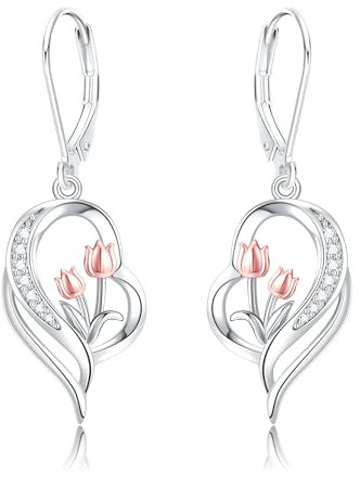 DAYLINLOVE Tulpen Ohrringe 925 Sterling Silber Tulpen Ohrringe Wassertröpfchen Ohrringe Tulpen Schmuck Geschenk für Frauen Mütter Mädchen Tulpenliebhabern