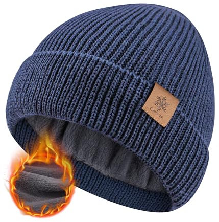 CAOZITOU Mütze Herren Damen Winter, Merino Warme Wintermütze Thermo Beanie Strickmütze Weiche Bequem für Outdoor Fahren Ski (DE/NL/SE/PL, Alphanumerisch, Einheitsgröße, Marineblau)