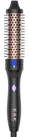 K&K Thermobürste Keratin Thermal Brush Protect Beheiztes Fass Heiße Haarbürste, Ionisch Glatt Scheinen Volumen Kamm, Haarglätter Lockenwickler Styling Tool, Dual Spannung (Schwarz, 32 mm)