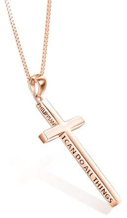 POPLYKE Kreuz Kette Damen Männer Rose vergoldet 925 Sterling Silber Philippians 4:13 Ich kann alle Dinge inspirierende Schmuck für Männer 20+2''