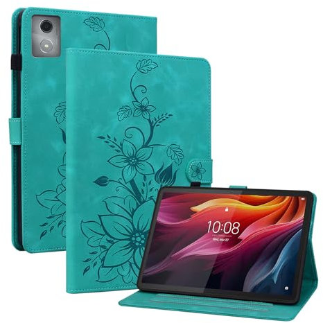 LMFULM® Étui pour Lenovo Tab K11 Plus TB352FU (11,45 Pouces) PU Cuir Flip Coque Protection avec Support Housse Case Portefeuille Cover Lotus Impression Vert
