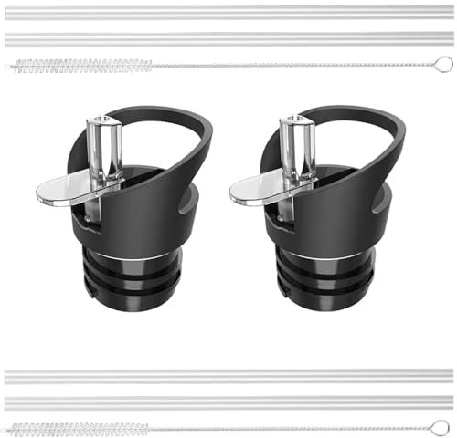 Exsbtay 2 Pièces Bouchon Gourde, Bouchon Gourde Isotherme, Réutilisable Bouchon Gourde, Durable Bouteille Couvercle Paille, Noir Couvercle à Paille Rechange Compatible avec Plupart Bouteilles D'eau