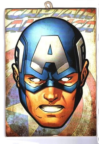 KUSTOM ART Bild im Vintage-Stil, Serie Comics Captain America, Druck auf Holz - 25 x 18 cm.