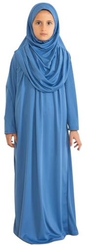 Prien Gebetskleidung Für Kinder, Mädchen Muslim Kleider, Lange Ärmel Abaya Mit Hijab, Islam Kleidung Frauen, Damen Muslimische Kleid Set, Gebetskleid Jilbab Khimar Ramadan (Indigo)