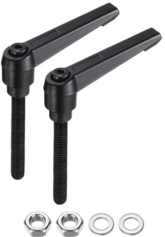 sourcing map 2pcs Lever Adjustable Handles M8 x 50mm Metric Male Thread with Nuts Washers, Level Clamping Handle Set Hand Stud Knobs Rotating Screw Handles Bolts with Locking Lever, Black